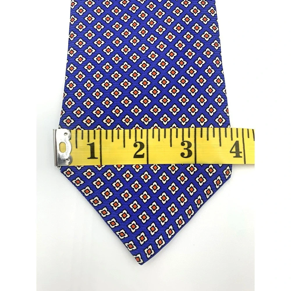 Vintage Lands End Blue Geometric‎ 100% Silk Men's Tie - 59 1/2